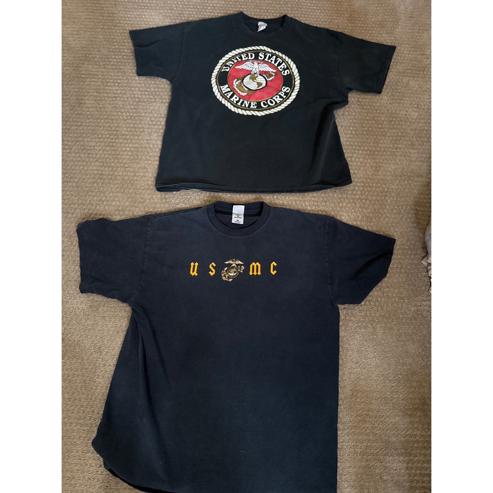 Mens USMC T-Shirt Bundle Vintage Soffe Fruit of the Loom Black XL 2 Pack